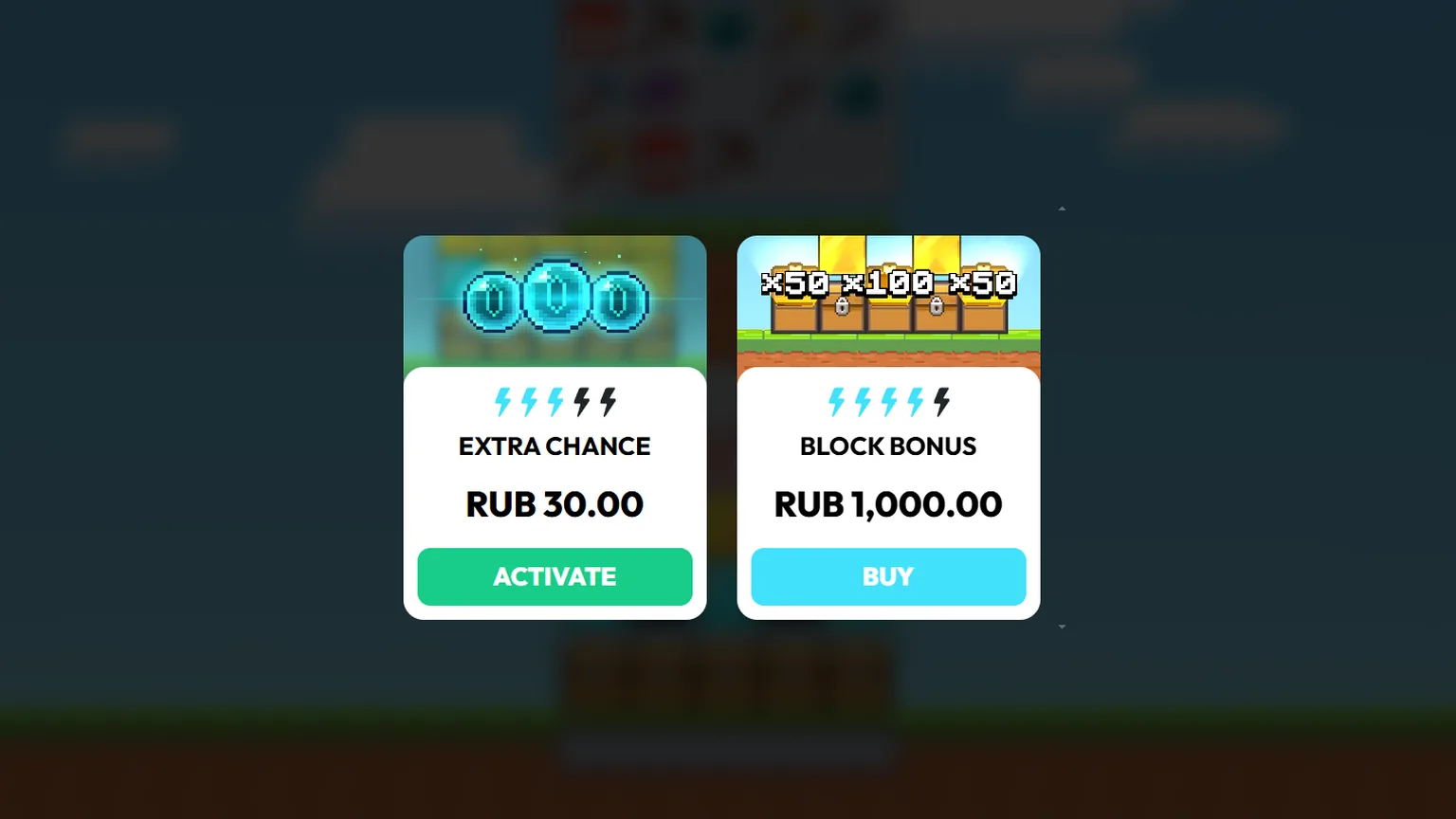 Меню покупки Block Bonus и Extra Chance в MineDrop